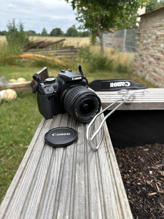 Fotokamera und Grillzange